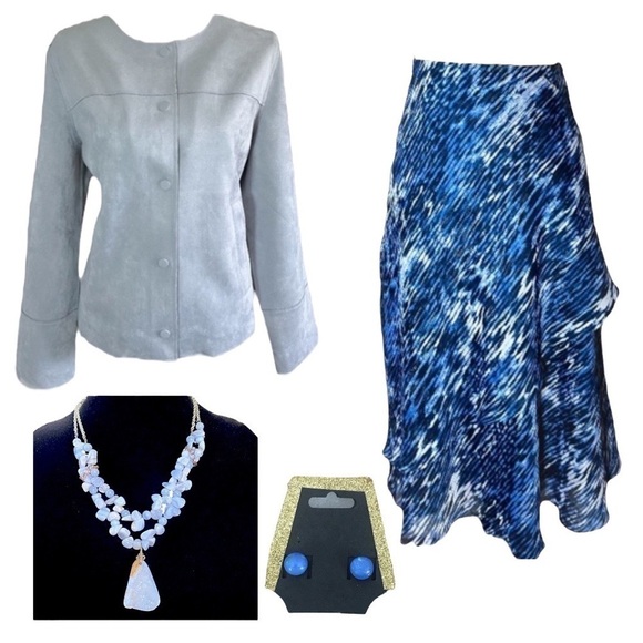 Jones NY Blue and Shimmer Silver Layered Midi Skirt sz 4 - Picture 10 of 11